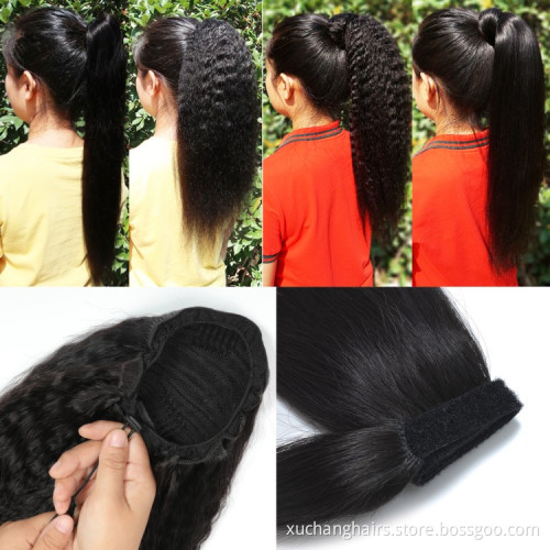 Wholesale 10A Grade Human Hair Ponytail Extensions Straight Brazilian Virgin Hair Wrap Around Ponytails